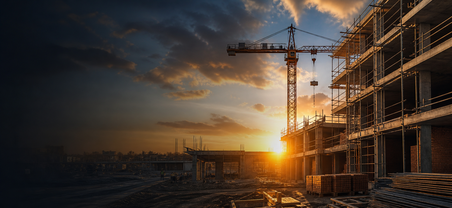 Chantier au lever du soleil